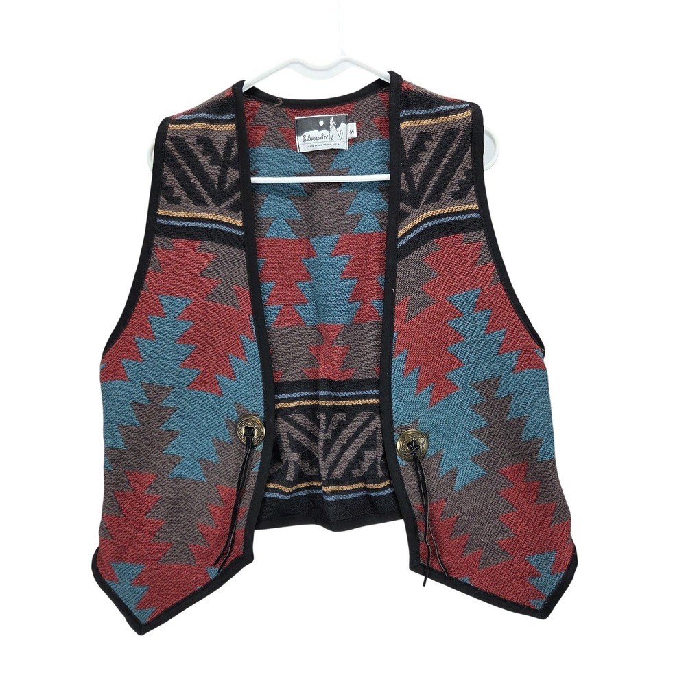 Vintage Silverado Sweater Vest Mens Small Wool Southwestern Geometric Knit USA
